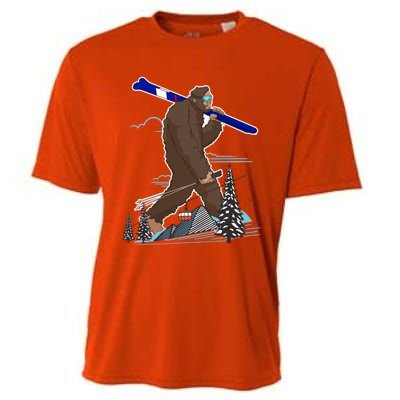 Skiing Bigfoot Funny Sasquatch Ski For Winter Skiers Funny Gift Cooling Performance Crew T-Shirt