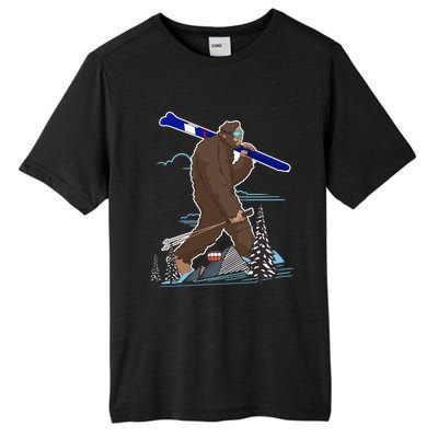 Skiing Bigfoot Funny Sasquatch Ski For Winter Skiers Funny Gift Tall Fusion ChromaSoft Performance T-Shirt