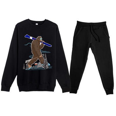 Skiing Bigfoot Funny Sasquatch Ski For Winter Skiers Funny Gift Premium Crewneck Sweatsuit Set