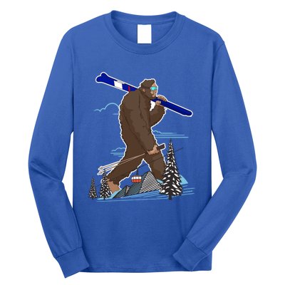 Skiing Bigfoot Funny Sasquatch Ski For Winter Skiers Funny Gift Long Sleeve Shirt