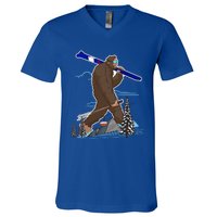 Skiing Bigfoot Funny Sasquatch Ski For Winter Skiers Funny Gift V-Neck T-Shirt