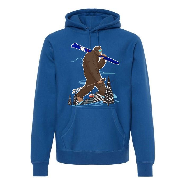 Skiing Bigfoot Funny Sasquatch Ski For Winter Skiers Funny Gift Premium Hoodie