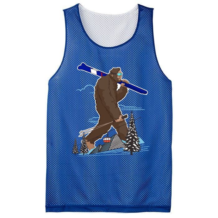 Skiing Bigfoot Funny Sasquatch Ski For Winter Skiers Funny Gift Mesh Reversible Basketball Jersey Tank