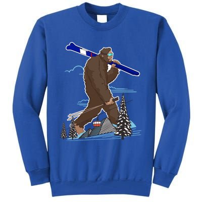 Skiing Bigfoot Funny Sasquatch Ski For Winter Skiers Funny Gift Tall Sweatshirt