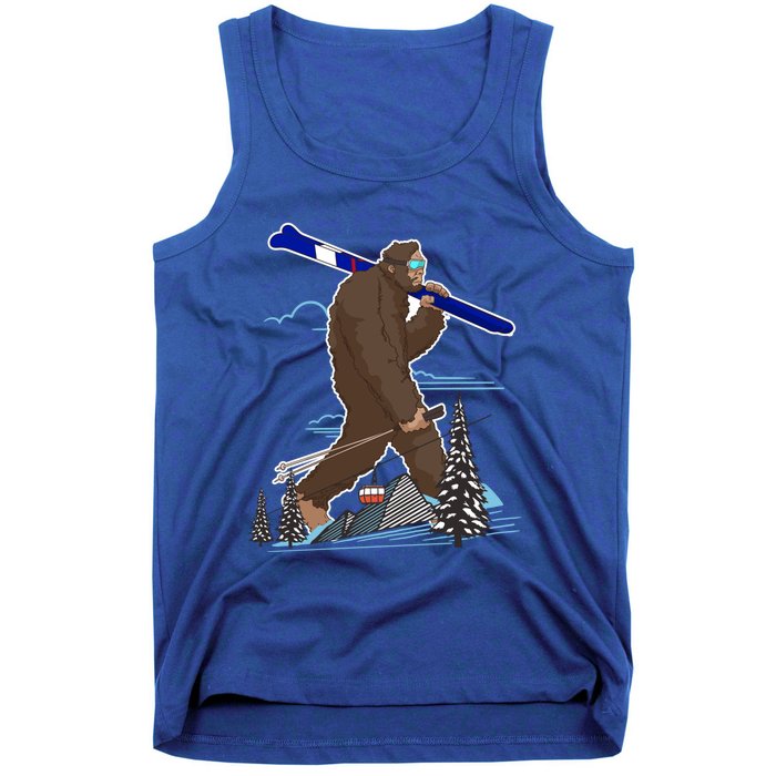 Skiing Bigfoot Funny Sasquatch Ski For Winter Skiers Funny Gift Tank Top