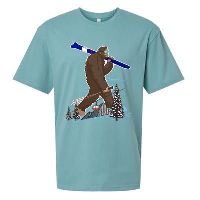 Skiing Bigfoot Funny Sasquatch Ski For Winter Skiers Funny Gift Sueded Cloud Jersey T-Shirt