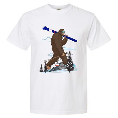 Skiing Bigfoot Funny Sasquatch Ski For Winter Skiers Funny Gift Garment-Dyed Heavyweight T-Shirt