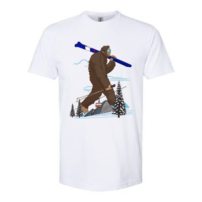 Skiing Bigfoot Funny Sasquatch Ski For Winter Skiers Funny Gift Softstyle CVC T-Shirt