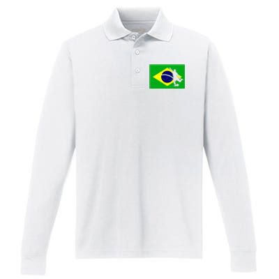 Soccer Brasil Flag Brazil Futebol Brazilian Gift Performance Long Sleeve Polo