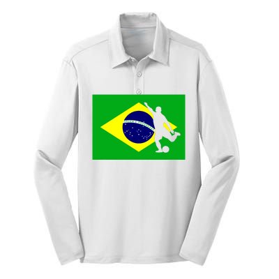 Soccer Brasil Flag Brazil Futebol Brazilian Gift Silk Touch Performance Long Sleeve Polo