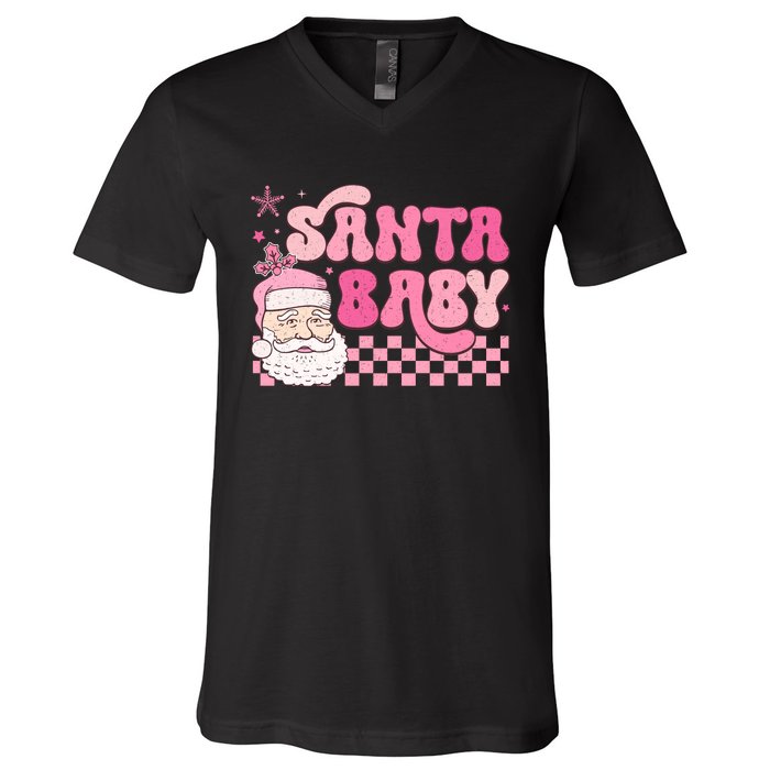 Santa Baby Festive Holiday Graphic V-Neck T-Shirt