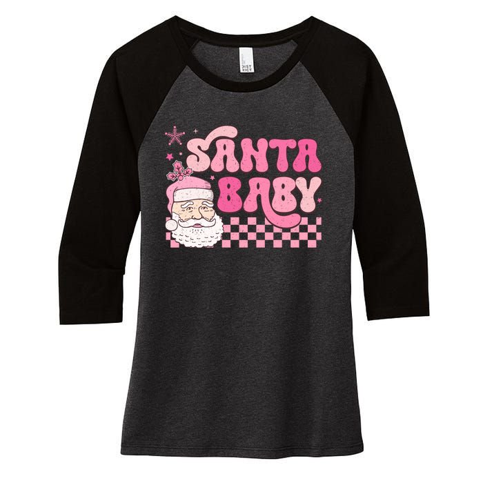 Santa Baby Festive Holiday Graphic Women's Tri-Blend 3/4-Sleeve Raglan Shirt