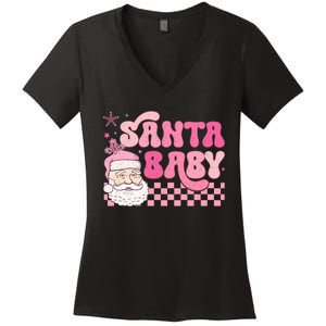 Santa Baby Festive Holiday Graphic Women's V-Neck T-Shirt