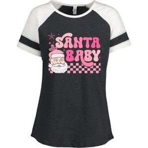 Santa Baby Festive Holiday Graphic Enza Ladies Jersey Colorblock Tee