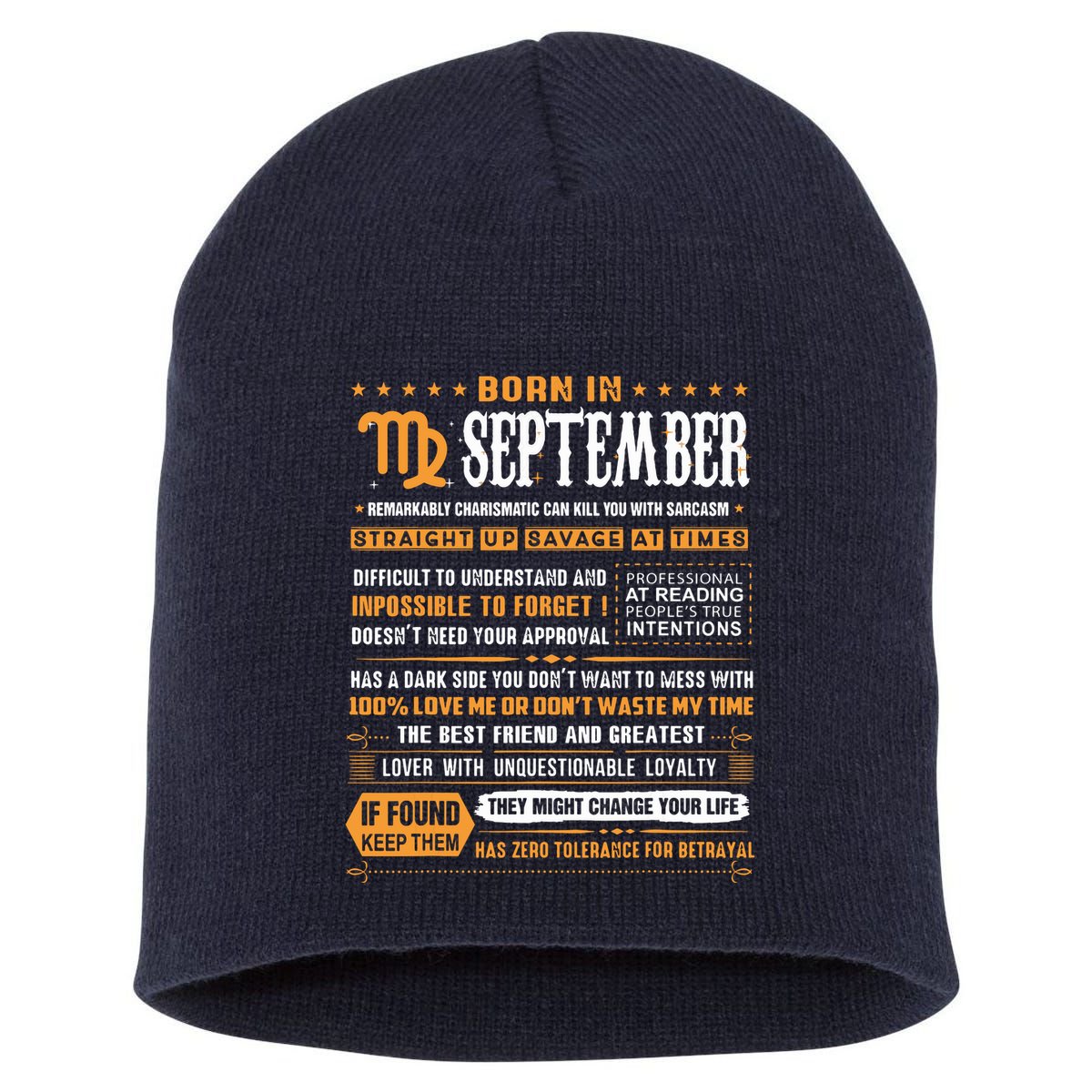 September Birthday Gifts Born In September Virgo Short Acrylic Beanie