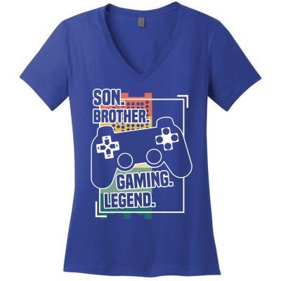 Son Brother Gaming Legend Funny Gamer Great Gift Women's V-Neck T-Shirt