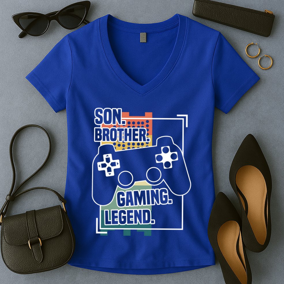 Son Brother Gaming Legend Funny Gamer Great Gift Women's V-Neck T-Shirt