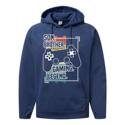 Son Brother Gaming Legend Funny Gamer Great Gift Performance Fleece Hoodie