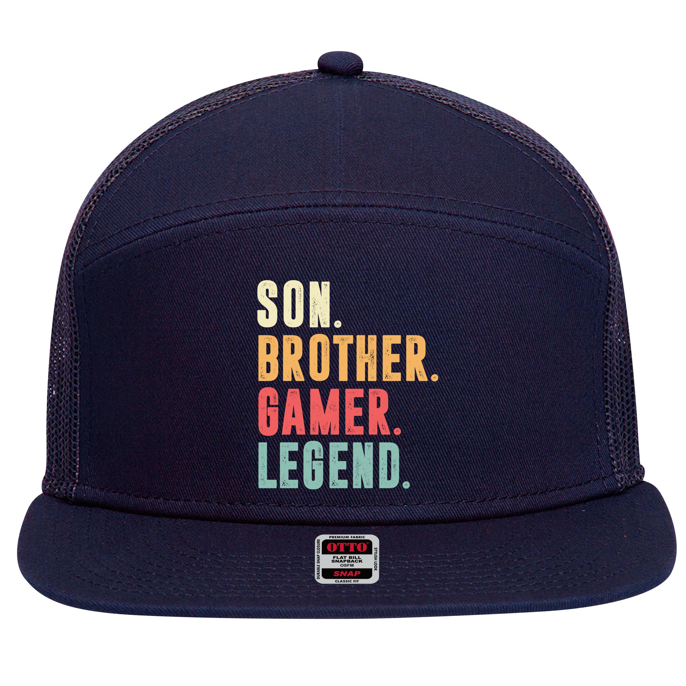 Son Brother Gamer Legend Gift 7 Panel Mesh Trucker Snapback Hat