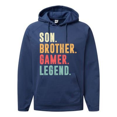 Son Brother Gamer Legend Gift Performance Fleece Hoodie