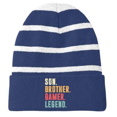 Son Brother Gamer Legend Gift Striped Beanie with Solid Band