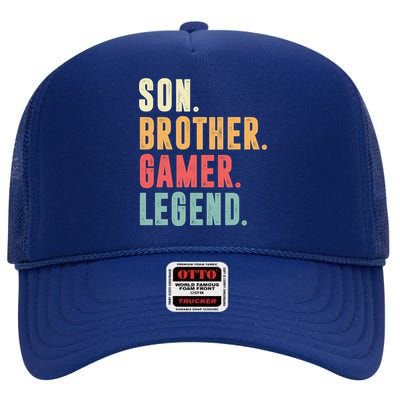 Son Brother Gamer Legend Gift High Crown Mesh Back Trucker Hat