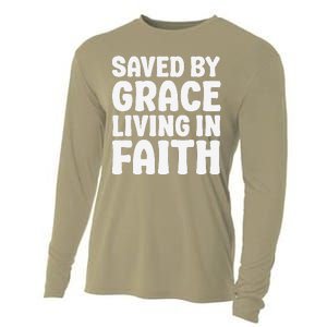 Saved By Grace Living In Faith Inspirational Biblical Cooling Performance Long Sleeve Crew