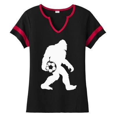 Sasquatch Bigfoot Goalkeeper Funny Soccer Ladies Halftime Notch Neck Tee