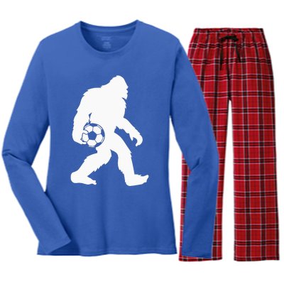 Sasquatch Bigfoot Goalkeeper Funny Soccer Women's Long Sleeve Flannel Pajama Set 