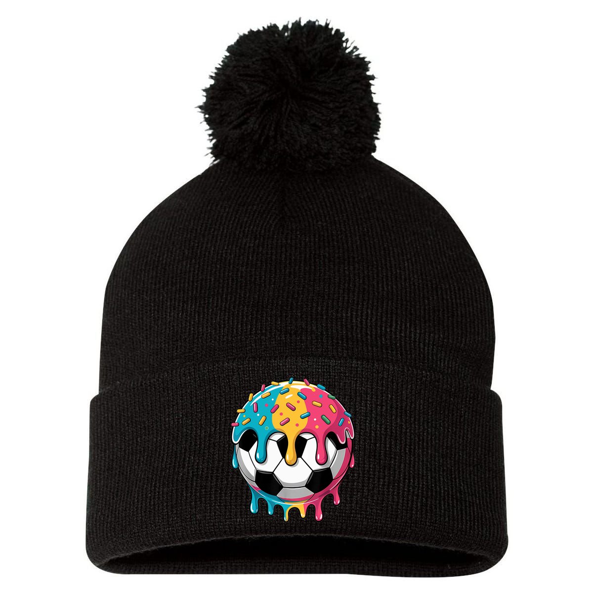 Soccer Boy Girl Ice Cream Soccer Drip Pom Pom 12in Knit Beanie