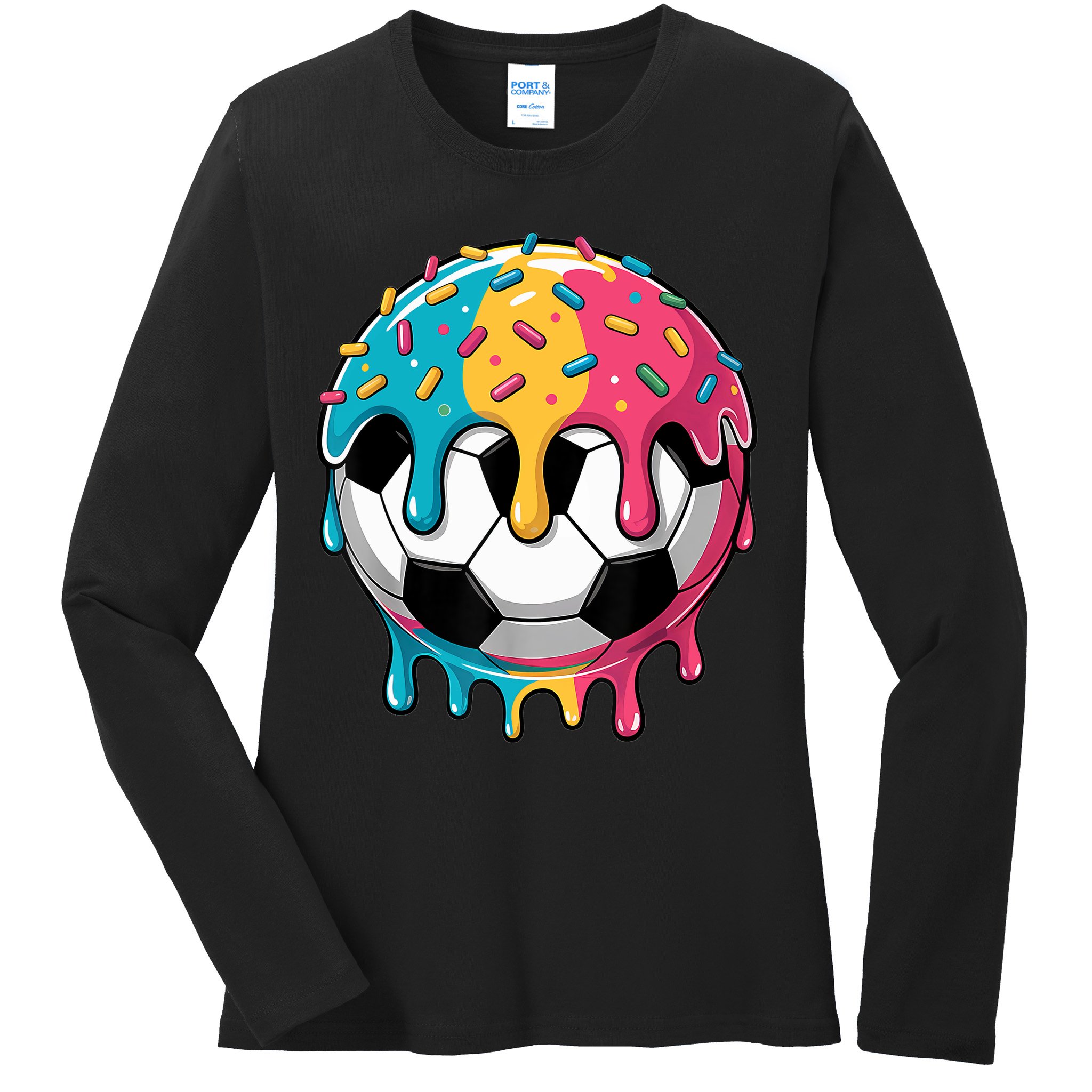 Soccer Boy Girl Ice Cream Soccer Drip Ladies Long Sleeve Shirt