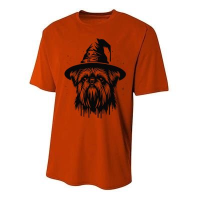 Spooky Brussels Griffon Dog Halloween Witch Hat Vintage Performance Sprint T-Shirt