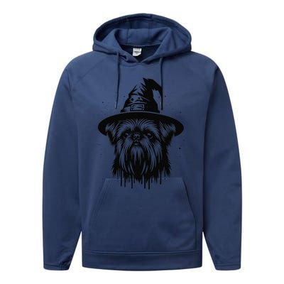 Spooky Brussels Griffon Dog Halloween Witch Hat Vintage Performance Fleece Hoodie