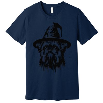 Spooky Brussels Griffon Dog Halloween Witch Hat Vintage Premium T-Shirt