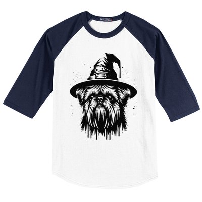 Spooky Brussels Griffon Dog Halloween Witch Hat Vintage Baseball Sleeve Shirt