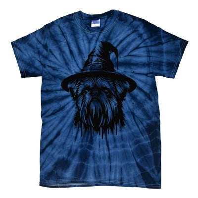 Spooky Brussels Griffon Dog Halloween Witch Hat Vintage Tie-Dye T-Shirt