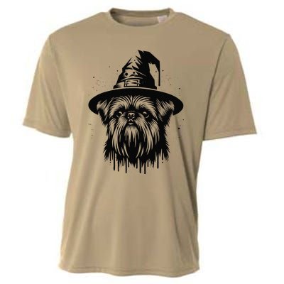 Spooky Brussels Griffon Dog Halloween Witch Hat Vintage Cooling Performance Crew T-Shirt