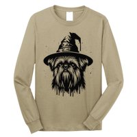 Spooky Brussels Griffon Dog Halloween Witch Hat Vintage Long Sleeve Shirt