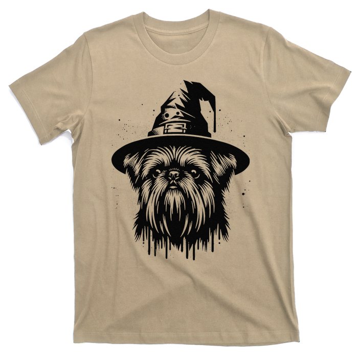 Spooky Brussels Griffon Dog Halloween Witch Hat Vintage T-Shirt