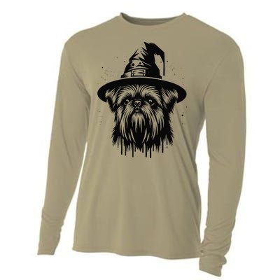 Spooky Brussels Griffon Dog Halloween Witch Hat Vintage Cooling Performance Long Sleeve Crew