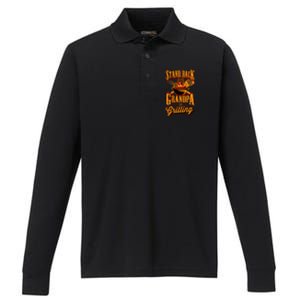 Stand Back Grandpa Is Grilling Grill Master 4th Of July Dad Performance Long Sleeve Polo