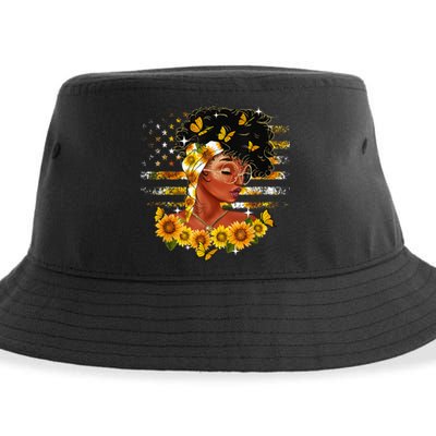 Sunflower Black Girl Queen Black History Month Juneteenth Sustainable Bucket Hat