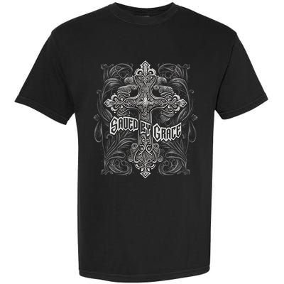 Saved By Grace Christian Graphic Design Gothic Cross Garment-Dyed Heavyweight T-Shirt