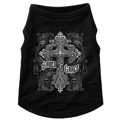 Saved By Grace Christian Graphic Design Gothic Cross Doggie Tank