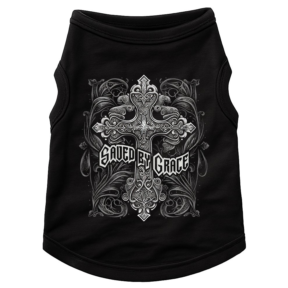 Saved By Grace Christian Graphic Design Gothic Cross Doggie Tank