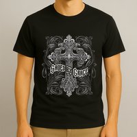 Saved By Grace Christian Graphic Design Gothic Cross T-Shirt