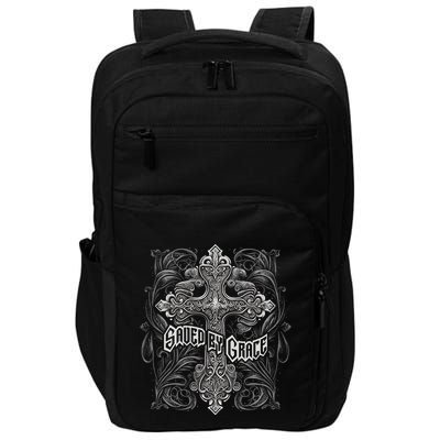 Saved By Grace Christian Graphic Design Gothic Cross Impact Tech Backpack