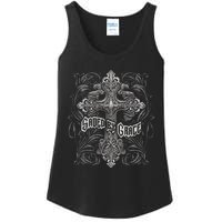 Saved By Grace Christian Graphic Design Gothic Cross Ladies Essential Tank