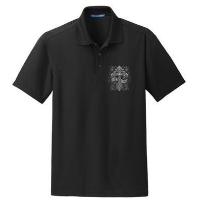 Saved By Grace Christian Graphic Design Gothic Cross Dry Zone Grid Polo