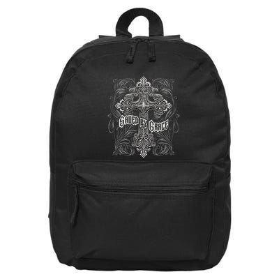 Saved By Grace Christian Graphic Design Gothic Cross 16 in Basic Backpack